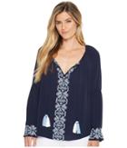 Karen Kane Embroidered Double Tassel Top (navy) Women's Clothing