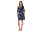 Vince Camuto Fit And Flare Dress With 1/2 Sleeves And Bows (navy Multi) Women's Dress