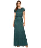 Adrianna Papell Short Sleeve Blouson Beaded Gown (dusty Emerald) Women's Dress