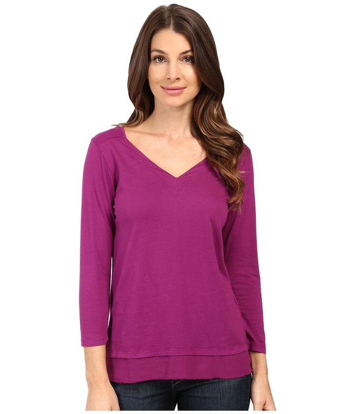 Mod-o-doc Supreme Jersey V-neck Tee W/ Woven Trim (dark Fuchsia) Women's T Shirt