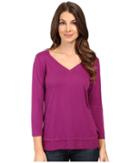Mod-o-doc Supreme Jersey V-neck Tee W/ Woven Trim (dark Fuchsia) Women's T Shirt