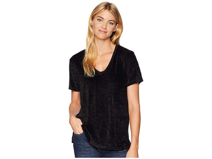 Michael Stars Velvet Short Sleeve V-neck Slouchy Tee (black) Women's Clothing