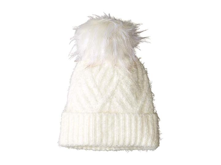 Echo Design Fuzzy Cable Hat With Pom (echo Ivory) Cold Weather Hats