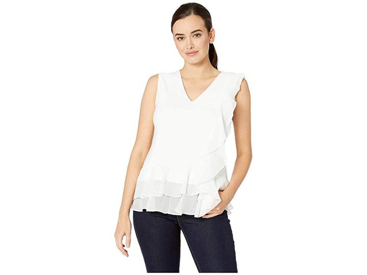 Tommy Hilfiger Asymmetrical Peplum Sleeveless Blouse (ivory) Women's Blouse