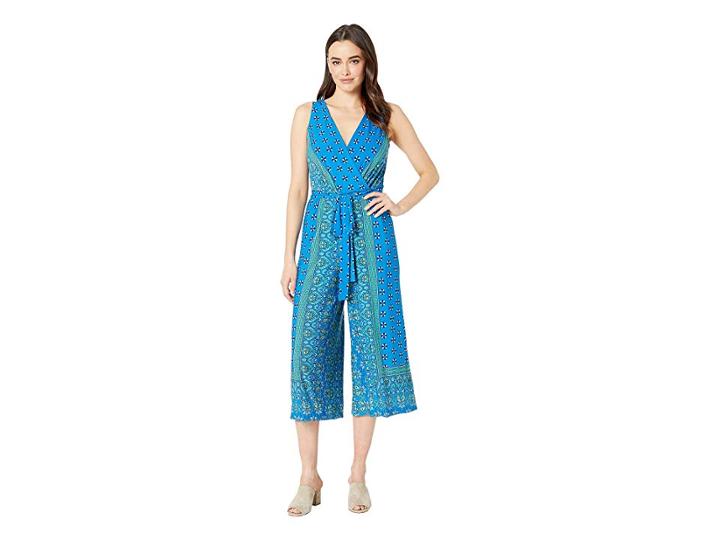 London Times Wrap Twin Print Jumpsuit (blue/turquiose) Women's Jumpsuit & Rompers One Piece