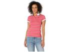 U.s. Polo Assn. Striped Jersey Polo (rose Tropica) Women's Short Sleeve Pullover