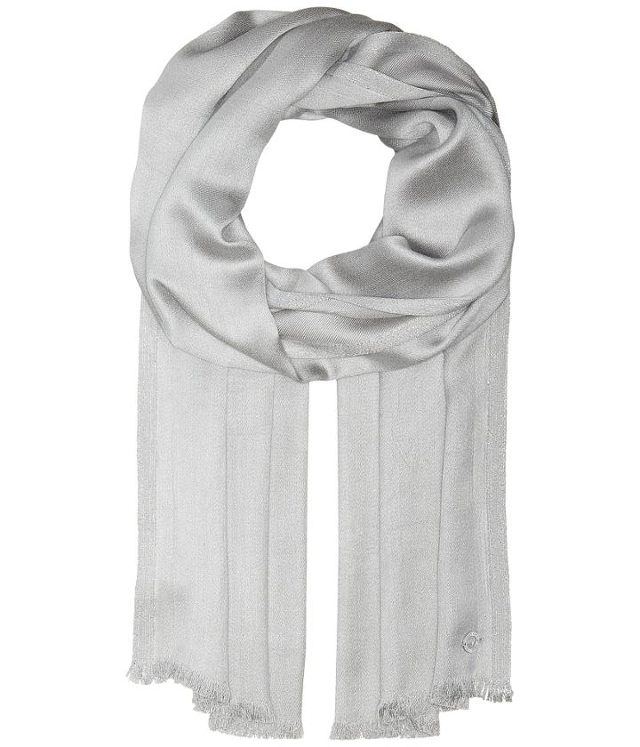 Calvin Klein Satin Pashmina With Lurex Border (heather Mid Grey) Scarves