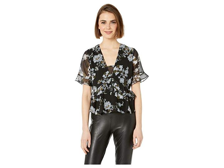 Bebe Print Ruffle Detail Top (north Flower 1) Women's Blouse