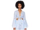 Jonathan Simkhai Striped Cotton Tie Bell Sleeve Top (chambray Combo) Women's Swimwear