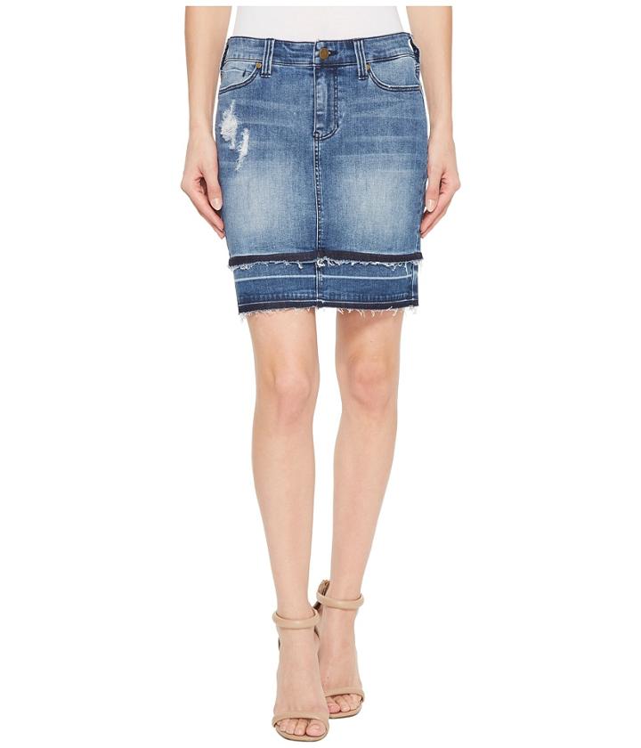 Liverpool Double Hem Skirt In Vintage Super Comfort Stretch Denim In Fairhaven (fairhaven) Women's Skirt