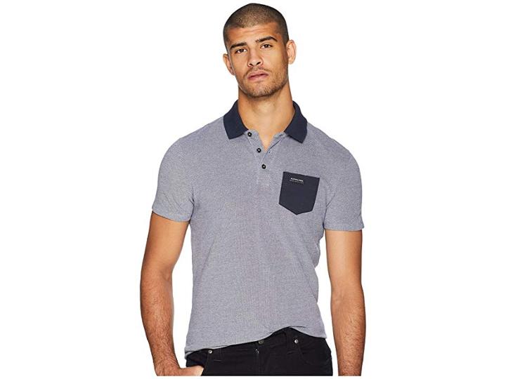 Scotch & Soda Polo In Two-tone Pique Quality W/ Contrast Chest Pocket (night Melange) Men's T Shirt