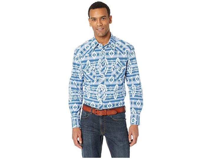 Rock And Roll Cowboy Long Sleeve Snap B2s8004 (blue) Men's Long Sleeve Button Up