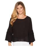 Two By Vince Camuto Crinkle Cotton Pleated Sleeve Blouse (rich Black) Women's Blouse