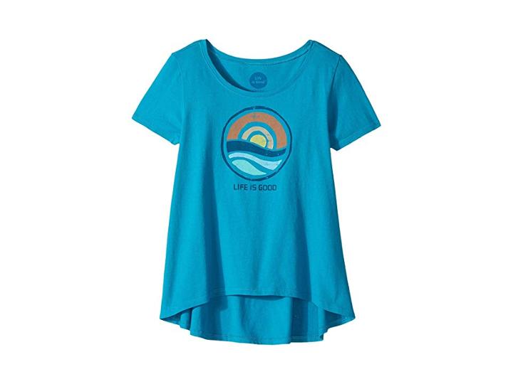 Life Is Good Kids Color Block Sunrise Scoop Neck Swing Tee (little Kids/big Kids) (cool Turquoise) Girl's T Shirt