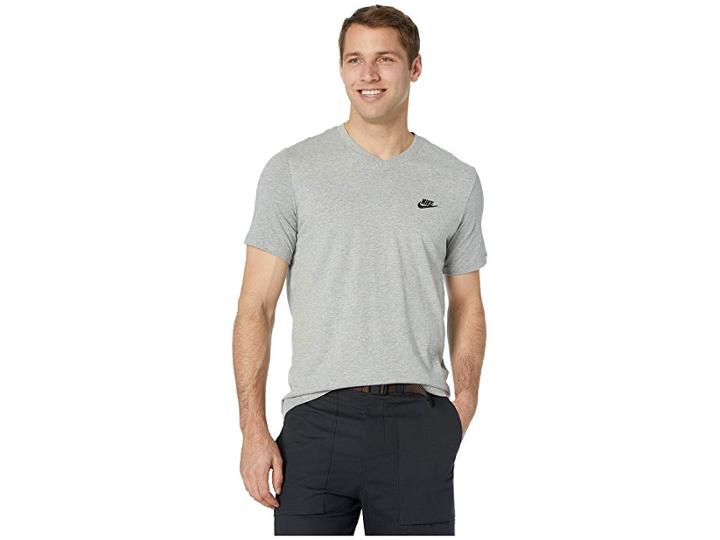 Nike Nsw Embroidered Futura V-neck Tee (dark Grey Heather/black) Men's Short Sleeve Pullover