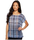 Two By Vince Camuto Short Sleeve Mixed Media Plaid Textures Tee (grey Heather) Women's T Shirt
