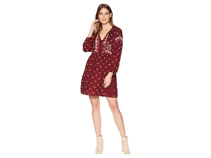 Lucky Brand Border Print Dress (red Multi) Women's Dress