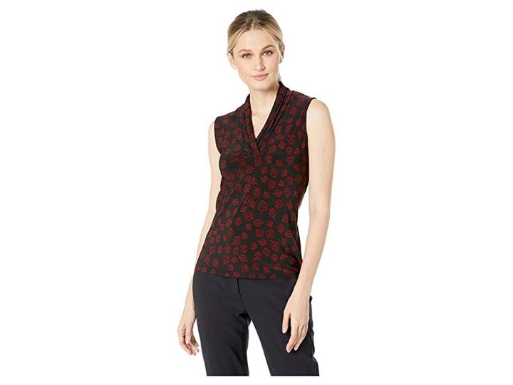 Anne Klein Margaux Triple Pleat (anne Black/titian Red) Women's Blouse