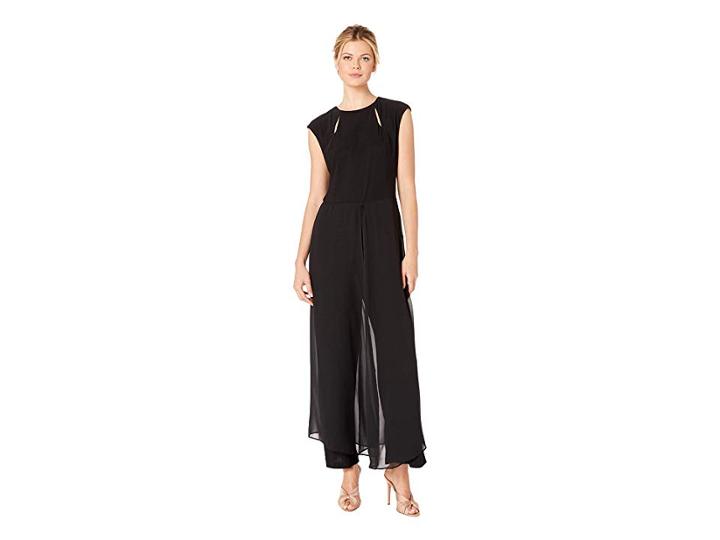 Eci Cut Out Neck With Sheer Chiffon Overlay Jumpsuit (black) Women's Jumpsuit & Rompers One Piece
