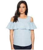Lauren Ralph Lauren Ruffled Twill Cold-shoulder Top (pale Blue Wash) Women's Clothing