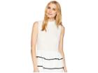 Ivanka Trump Georgette Sleeveless Mock Neck Peplum Layer With Piping Detail (ivory/navy) Women's Clothing