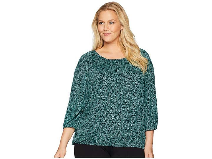 Michael Michael Kors Plus Size Mini Graphic Leopard Peasant Top (aqua/black) Women's Short Sleeve Knit