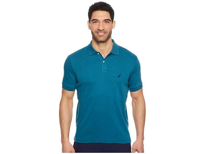 Nautica Short Sleeve Solid Interlock Polo (cargo Blue) Men's Short Sleeve Pullover