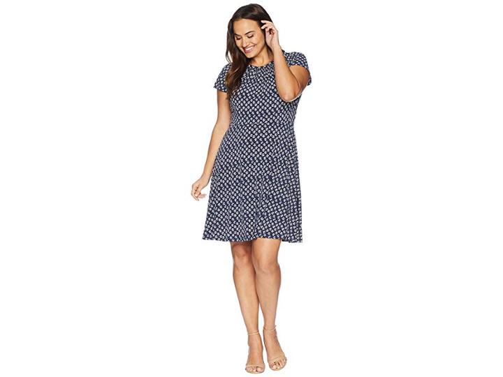 Michael Michael Kors Plus Size Abstract Batik Floral Dress (true Navy/white) Women's Dress