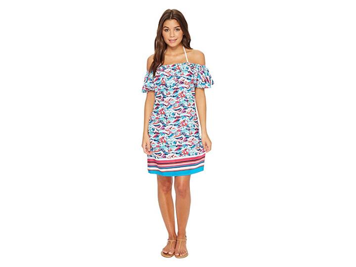 Tommy Bahama Graphic Tropics Off-the-shoulder Dress Cover-up (white) Women's Swimwear