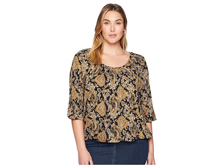 Michael Michael Kors Plus Size Sweetheart Paisley Peasant Top (black/marigold) Women's Clothing
