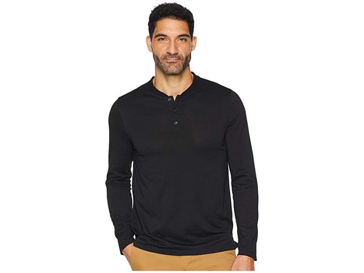 Perry Ellis Pima Stretch Henley (black) Men's Clothing