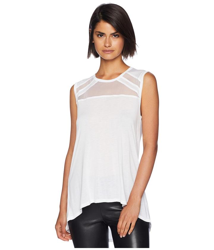 Bcbgmaxazria Sleeveless Top With Tulle Insert (white) Women's Clothing