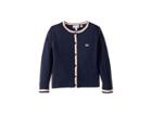 Lacoste Kids Cotton Wool Multicolor Stripes Cardigan (toddler/little Kids/big Kids) (navy Blue/white/melitte) Girl's Sweater