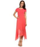 Vince Camuto Short Sleeve Dress W/ Shark Bite Chiffon Overlay (guava Fruit) Women's Dress
