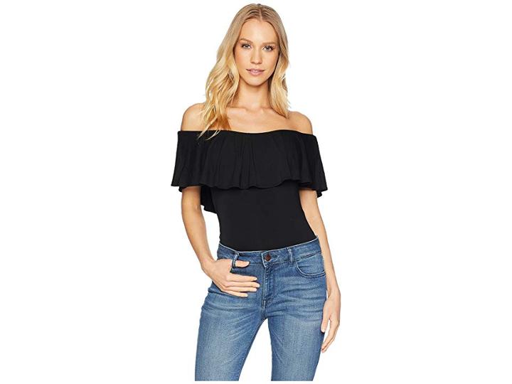 Michael Stars Collection Knit Multi-wear Flounce Bodysuit (black) Women's Jumpsuit & Rompers One Piece