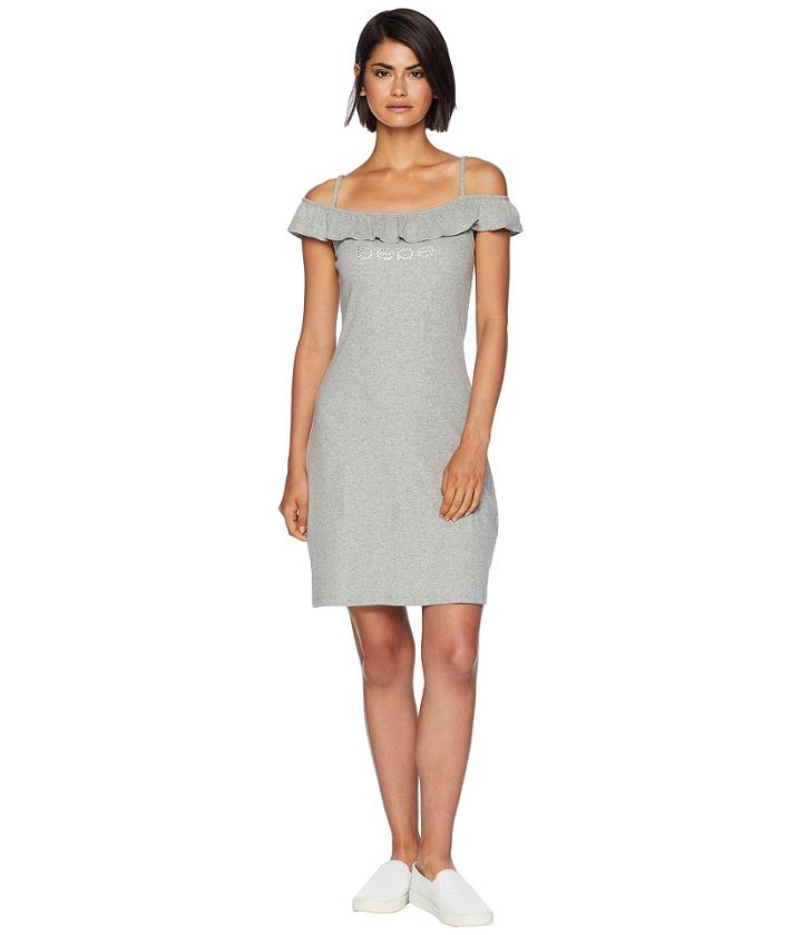 Bebe Logo Ruffle Short Dress (grey) Women's Dress