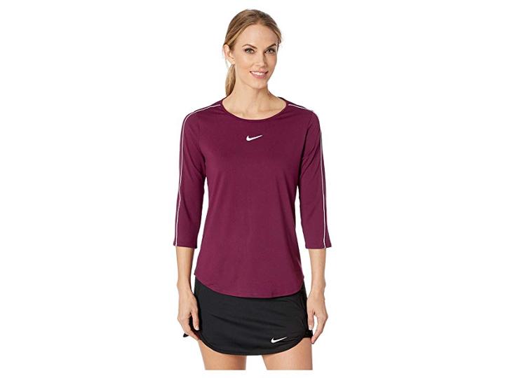 Nike Court Top 3/4 (bordeaux/white/white/bordeaux) Women's Clothing