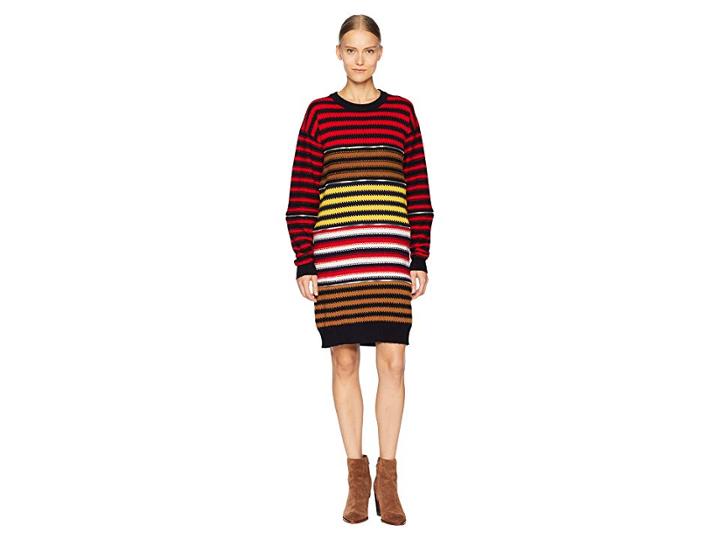 Sonia Rykiel Cashmere Ziggy Stripe Multi Zip Dress (multi Red) Women's Dress
