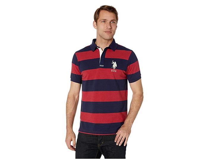 U.s. Polo Assn. Quilt And Chambray Striped Polo (red Heather) Men's Clothing