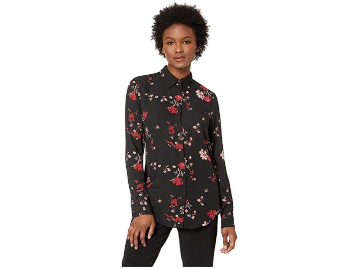 Lauren Ralph Lauren Floral Button Down Shirt (black Multi) Women's Clothing