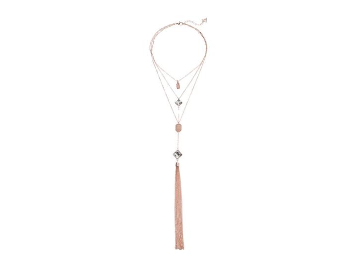 Guess Look Of 3 Stone Pendants With Chain Tassel Necklace (gold/jet/ivory) Necklace