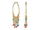 Rebecca Minkoff Luna Etched Metal Hoops Earrings With Fringe (gold/turquoise Multi) Earring