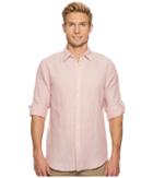 Perry Ellis Rolled-sleeve Solid Linen Cotton Shirt (himalayan Pink) Men's Long Sleeve Button Up