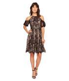 Maggy London Chantilly Lace Placed Cold Shoulder Fit And Flare (black) Women's Dress