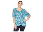 Extra Fresh By Fresh Produce Plus Size Palm Leaves Crossover Escape Top (luna Turquoise) Women's Clothing