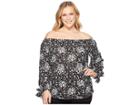 Michael Michael Kors Plus Size Mod Floral Wide Sleeve Top (black/white) Women's Clothing