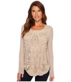 Tribal Long Sleeve Scoop Neck Top W/ Cut Out (mink) Women's Long Sleeve Pullover