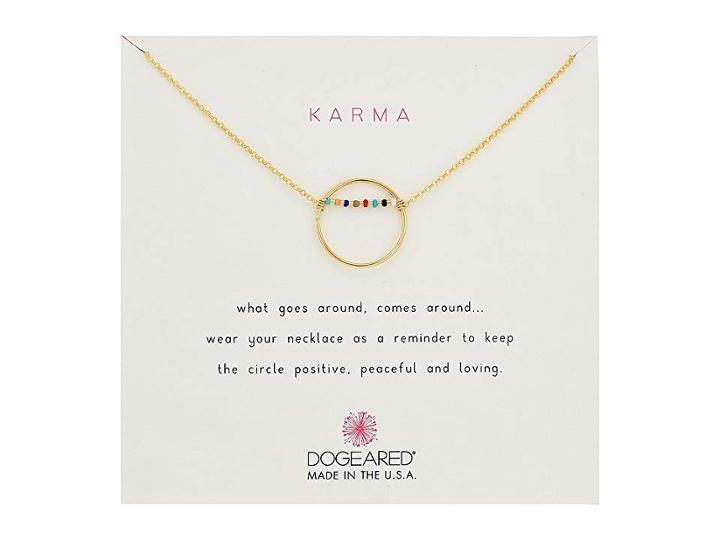 Dogeared Karma Smooth Open Circle W/ Multicolored Seed Bead Bar Necklace (gold Dipped) Necklace