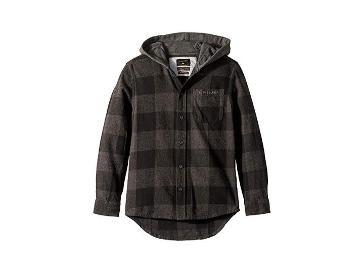 Quiksilver Kids Motherfly Button Up Hoodie (big Kids) (black/motherfly Check) Boy's Long Sleeve Button Up