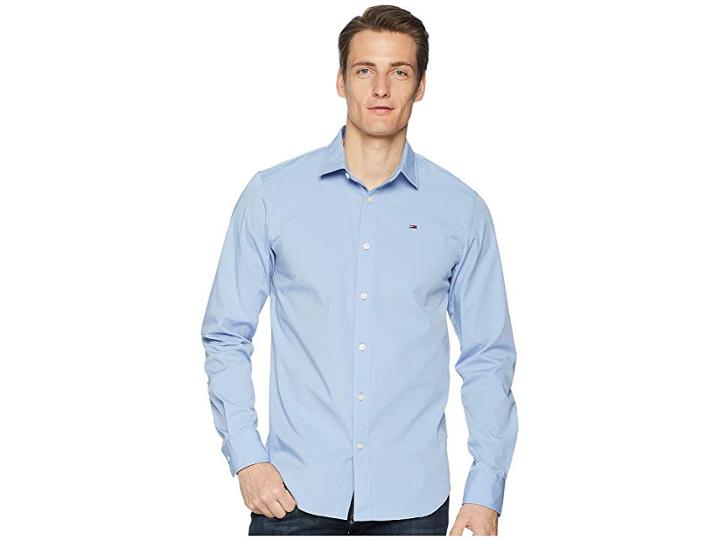 Tommy Jeans Stretch Long Sleeve Button Down Shirt (lavender Lustre) Men's Long Sleeve Button Up